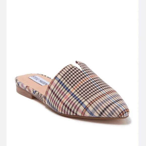 STEVE MADDEN ALLY Pointed Slip On Mule Size 5.5 Plaid Brown Multi - Picture 2 of 10